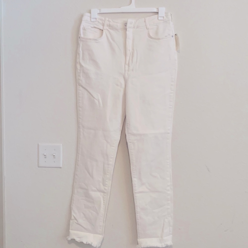 Anthropologie women’s Sz 33 Tall NWT high rise cigarette white  jeans raw hem